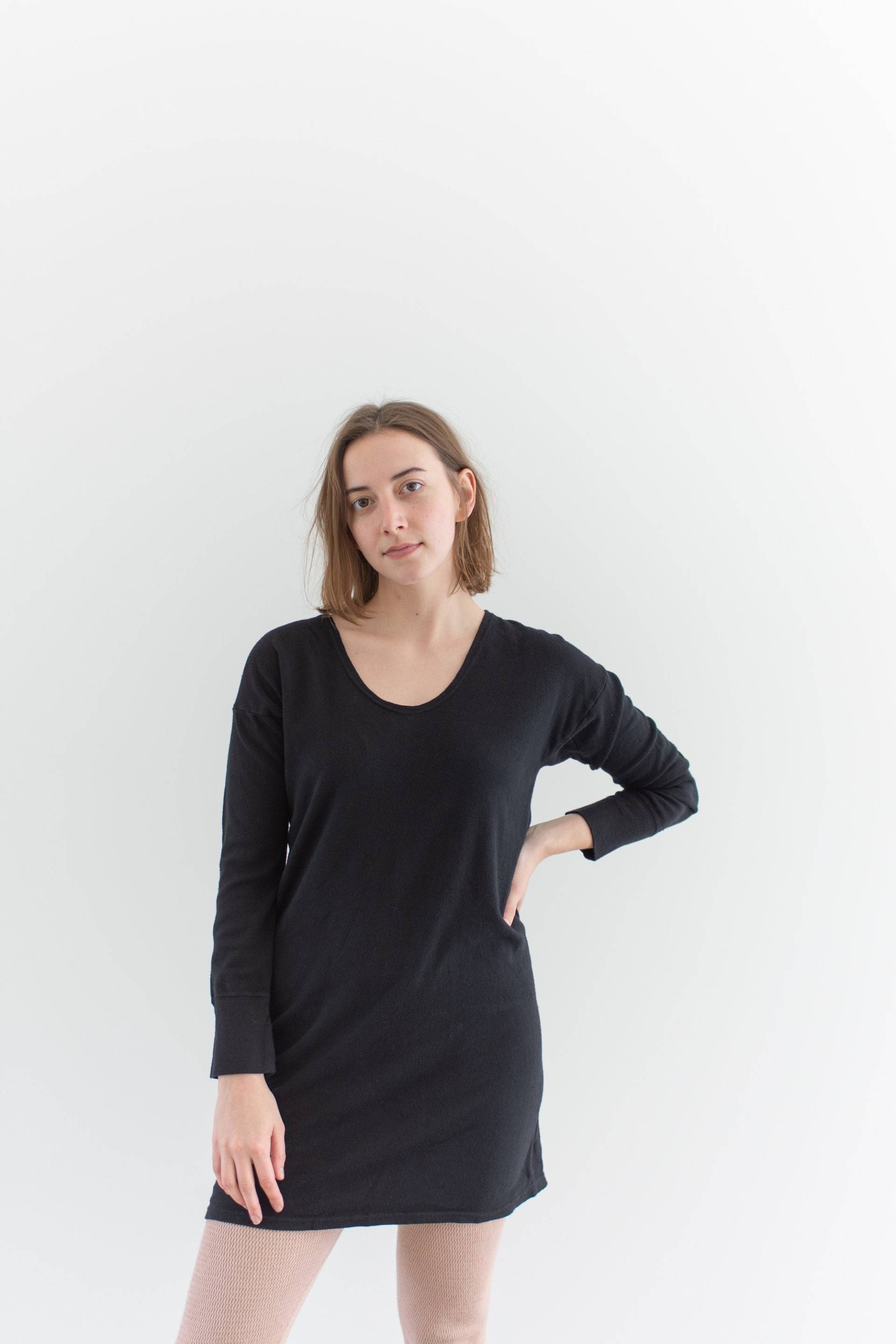 Die Basler Therme | Vintage Schwarze Baumwolle Thermo Shirt Kleid Langarm Layer Top Xs S M von RAWSONSTUDIO