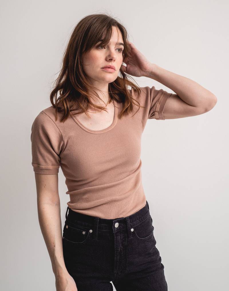 T-Shirt Berlin in Altrosa | Vintage Geripptes Rippenstrick-T-Shirt 100% Baumwolle Xs S von RAWSONSTUDIO