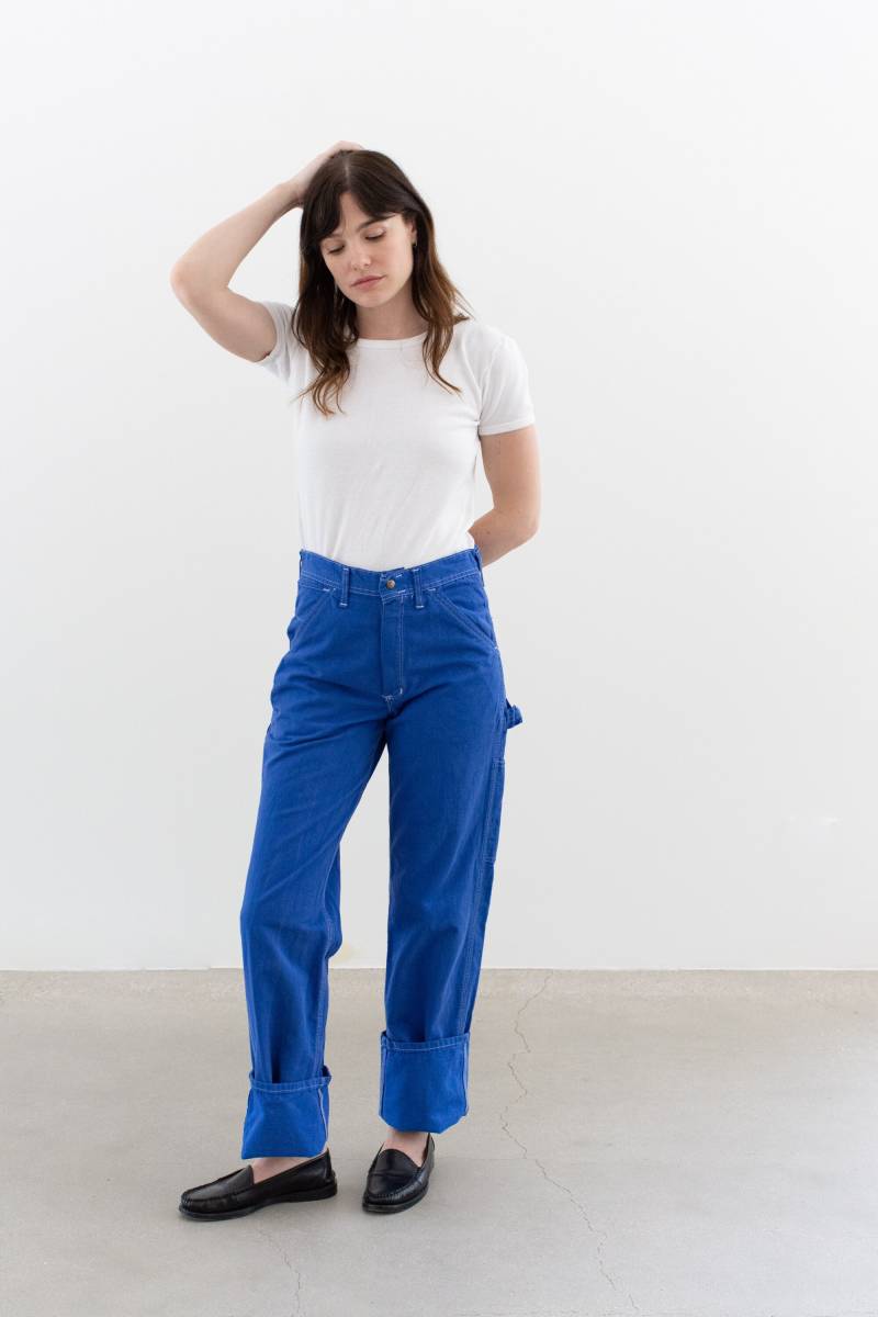 Vintage 27 Taille Matisse Blau Baumwolle Malerhose | Unisex Made Usa Stonecutter High Rise Hose Kontrast Stitch L von RAWSONSTUDIO