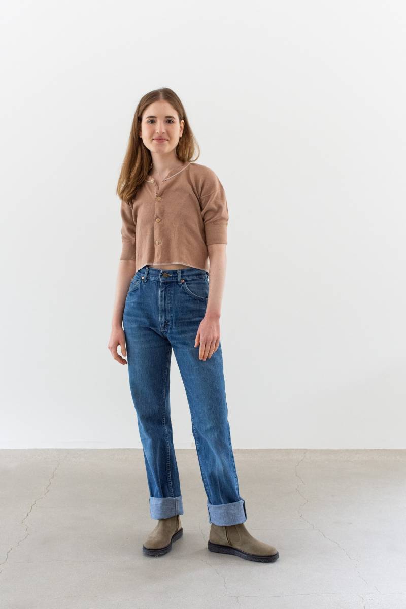 Vintage Ballett Pink Button Up Crop Thermo-Shirt | Rippstrick-Picot-Borte Baumwoll Unterhemd Xs-S Pt02 von RAWSONSTUDIO