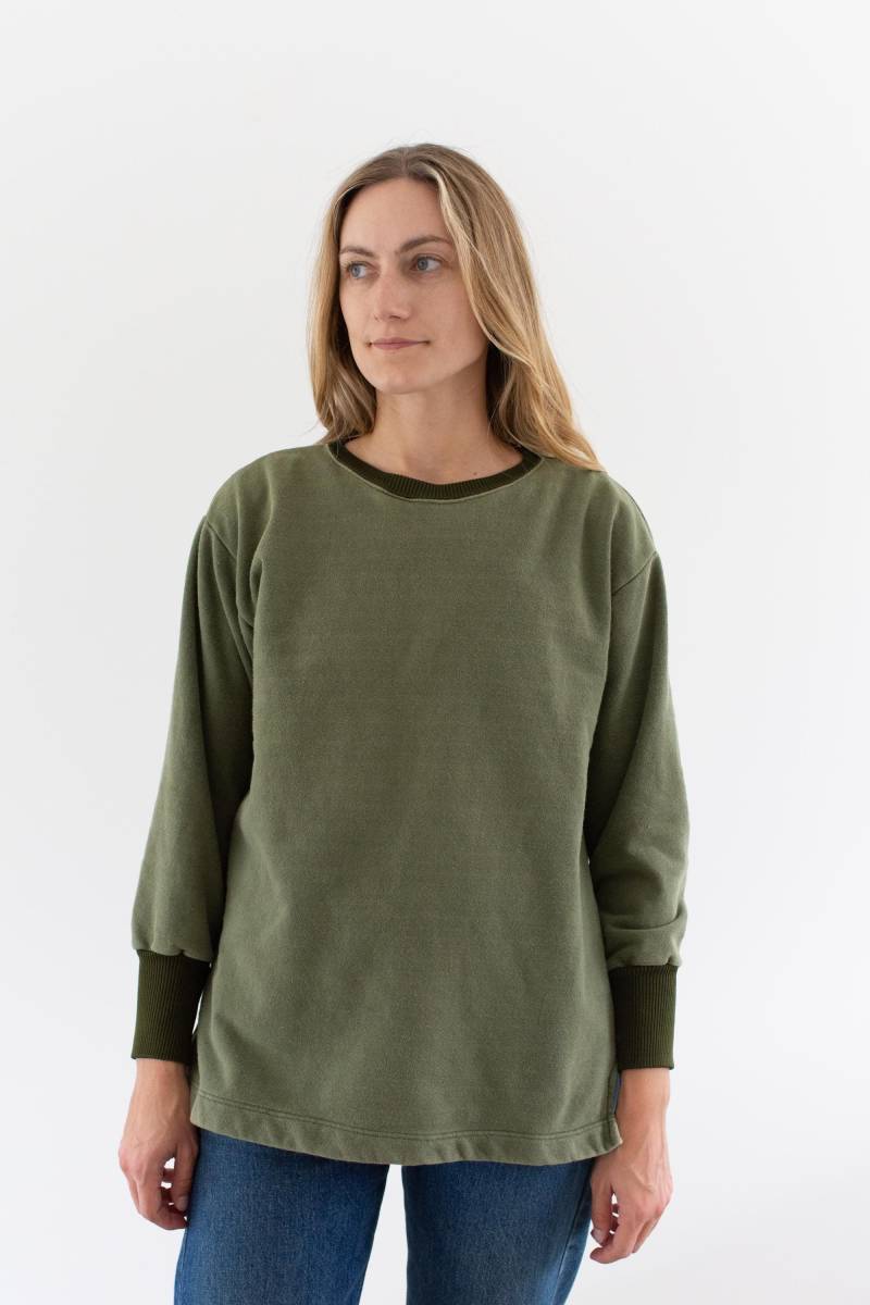 Vintage French Faded Olivgrün Sweatshirt | Unisex Zweifarbiges Terry 70Er Jahre Made in France Fs142 S M von RAWSONSTUDIO