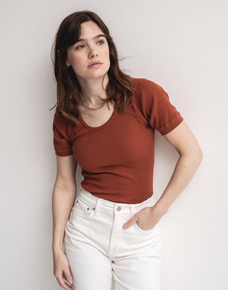 Vintage Geripptes T-Shirt - Mehrere Farben | Blau Ziegelrot Weiß Waldgrün S von RAWSONSTUDIO