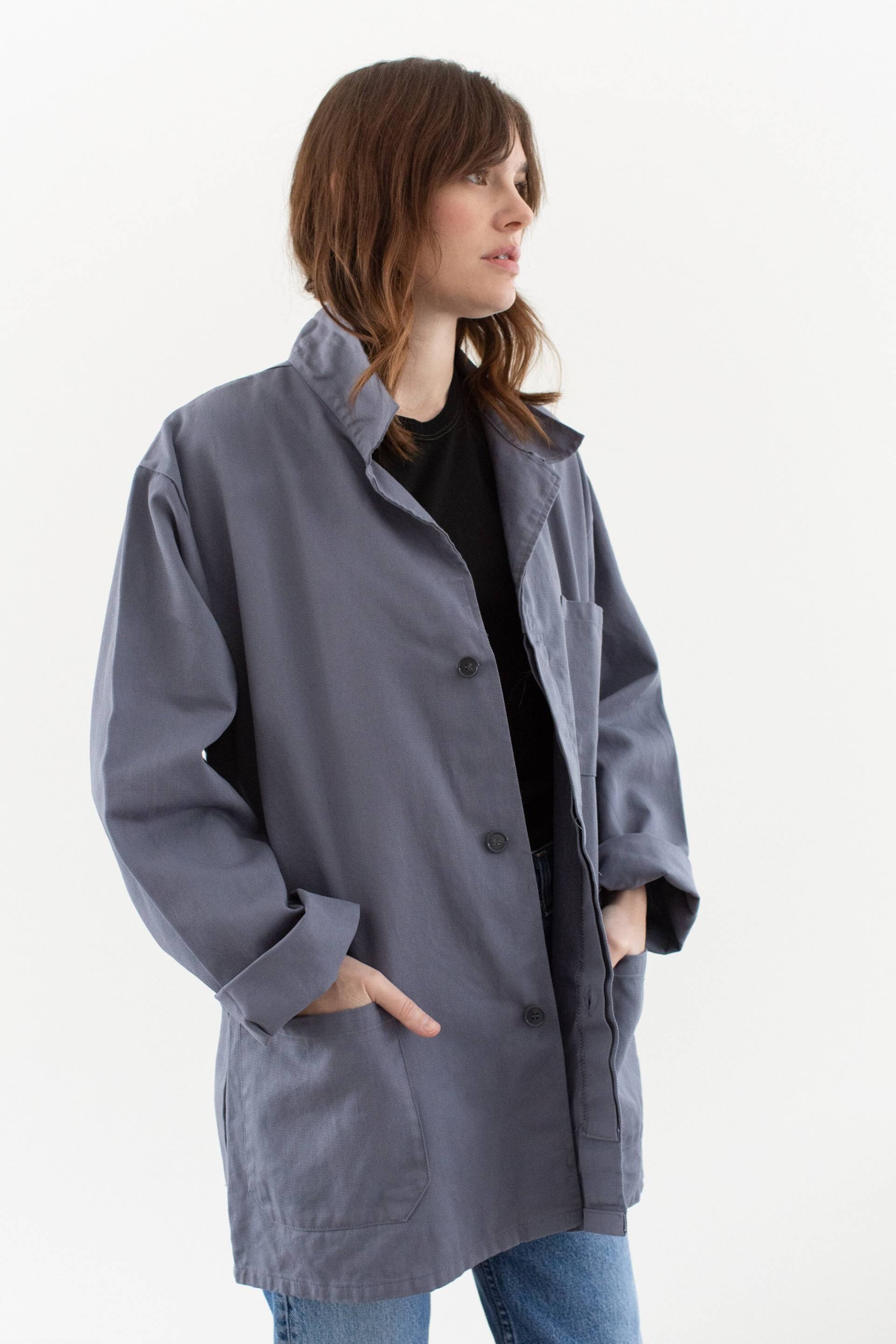 Vintage Grauer Arbeitsmantel | Unisex-Baumwoll-Utility-Arbeitsjacke Hergestellt in Italien L Xl It415 von RAWSONSTUDIO