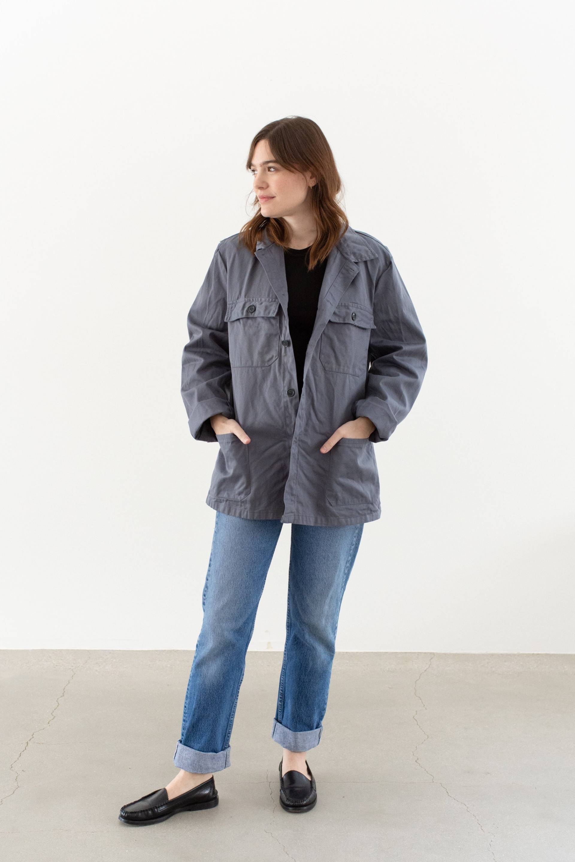 Vintage Grauer Chore Mantel | Unisex Baumwoll-Utility-Arbeitsjacke Hergestellt in Italien M L It416 von RAWSONSTUDIO