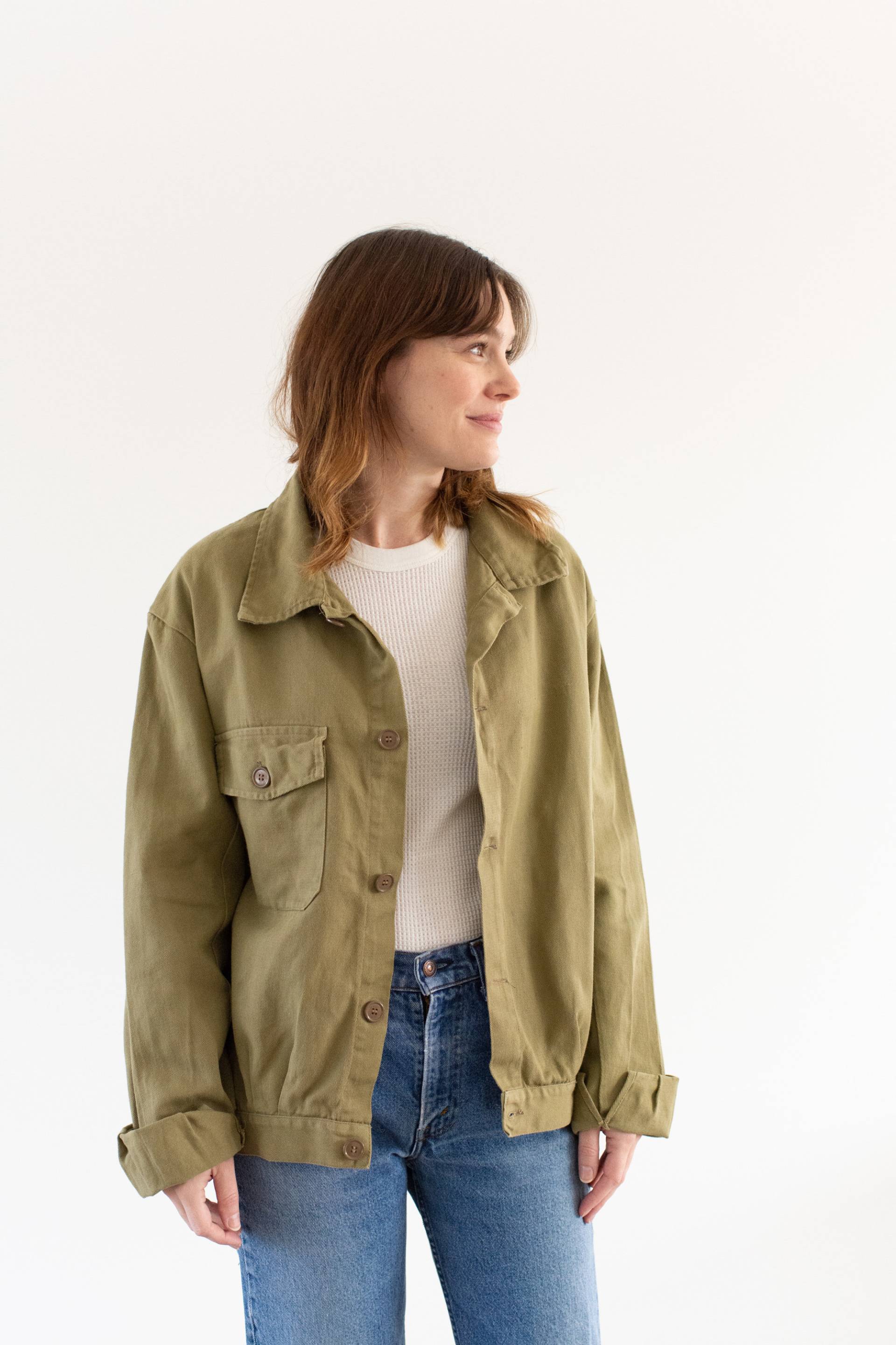 Vintage Khaki Braune Arbeitsjacke Mit Einer Tasche | Unisex-Utility-Mantel 60Er Jahre Made in Italy L It347 von RAWSONSTUDIO