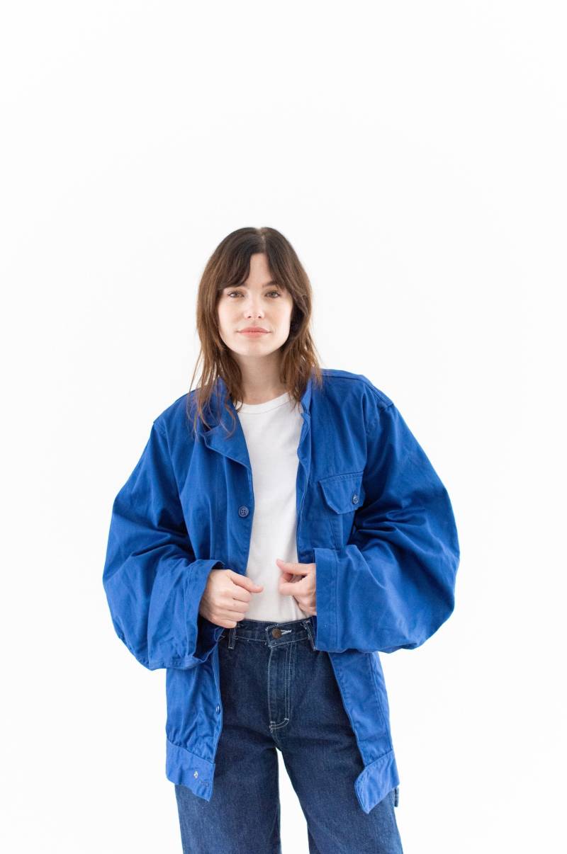 Vintage Matisse Blau Übergroße Seite Snap Mantel | Unisex Utensilo Arbeitsjacke Hergestellt in Den Usa L von RAWSONSTUDIO