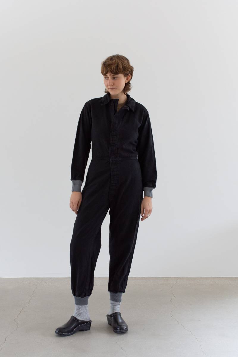 Vintage Overdye Schwarz [Almong Brown] Haken Und Loop Overall | V1Cro Strickbündchen Army Jumpsuit Fliegeranzug Studio Keramik Blaumann S von RAWSONSTUDIO