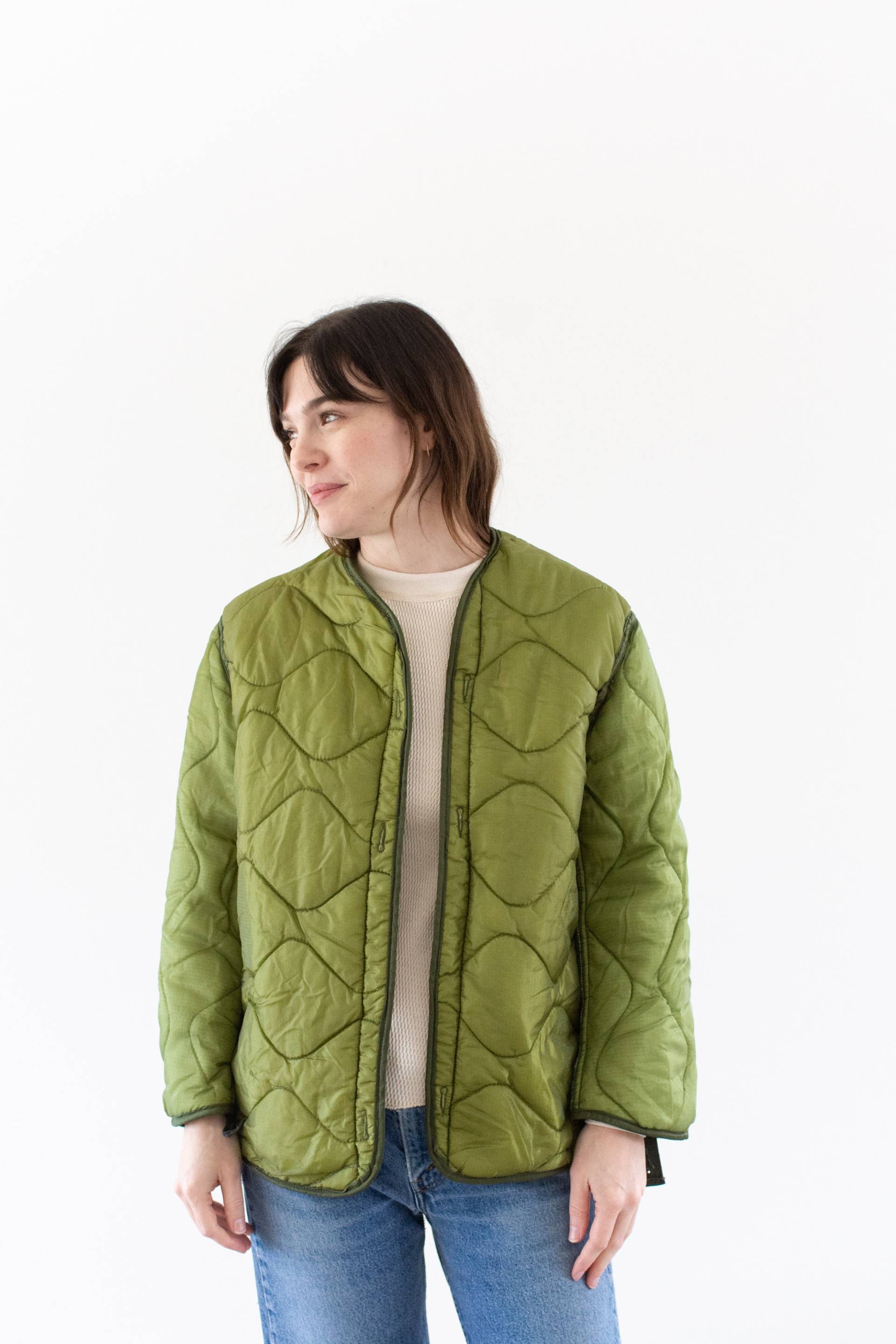 Vintage Acid Green Liner Jacke | Unisex-Mantel Aus Gewelltem, Gestepptem Nylon S Li259 von RAWSONSTUDIO