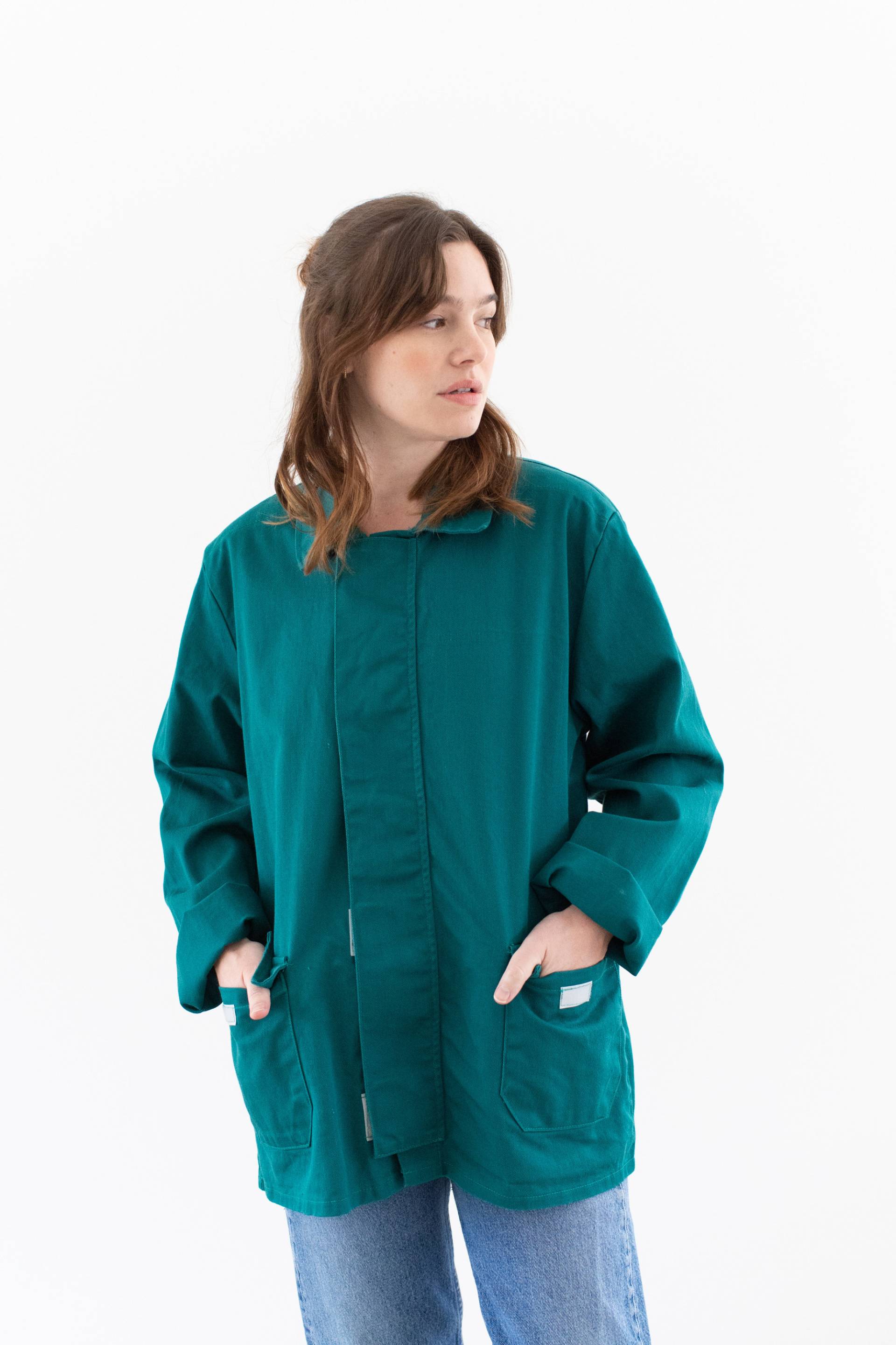 Vintage Smaragdgrüne Arbeitsjacke | Unisex Baumwolle Utility Work Hergestellt in Italien M L It393 von RAWSONSTUDIO