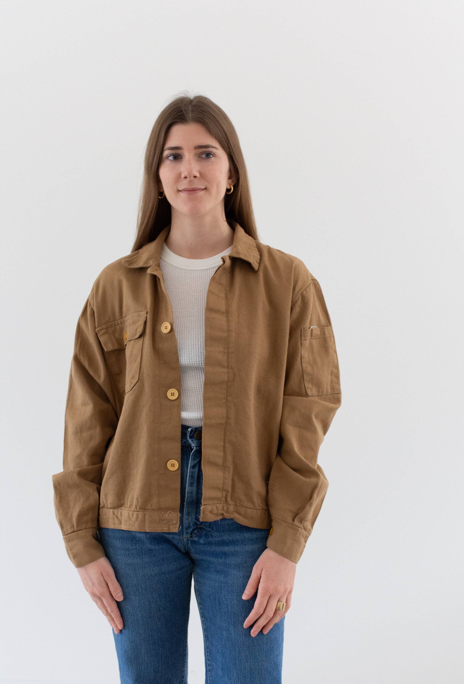 Vintage Tan Khaki Arbeitsjacke Mit Einer Tasche | Unisex Accessoire Mantel Hergestellt in Italien M It364 von RAWSONSTUDIO