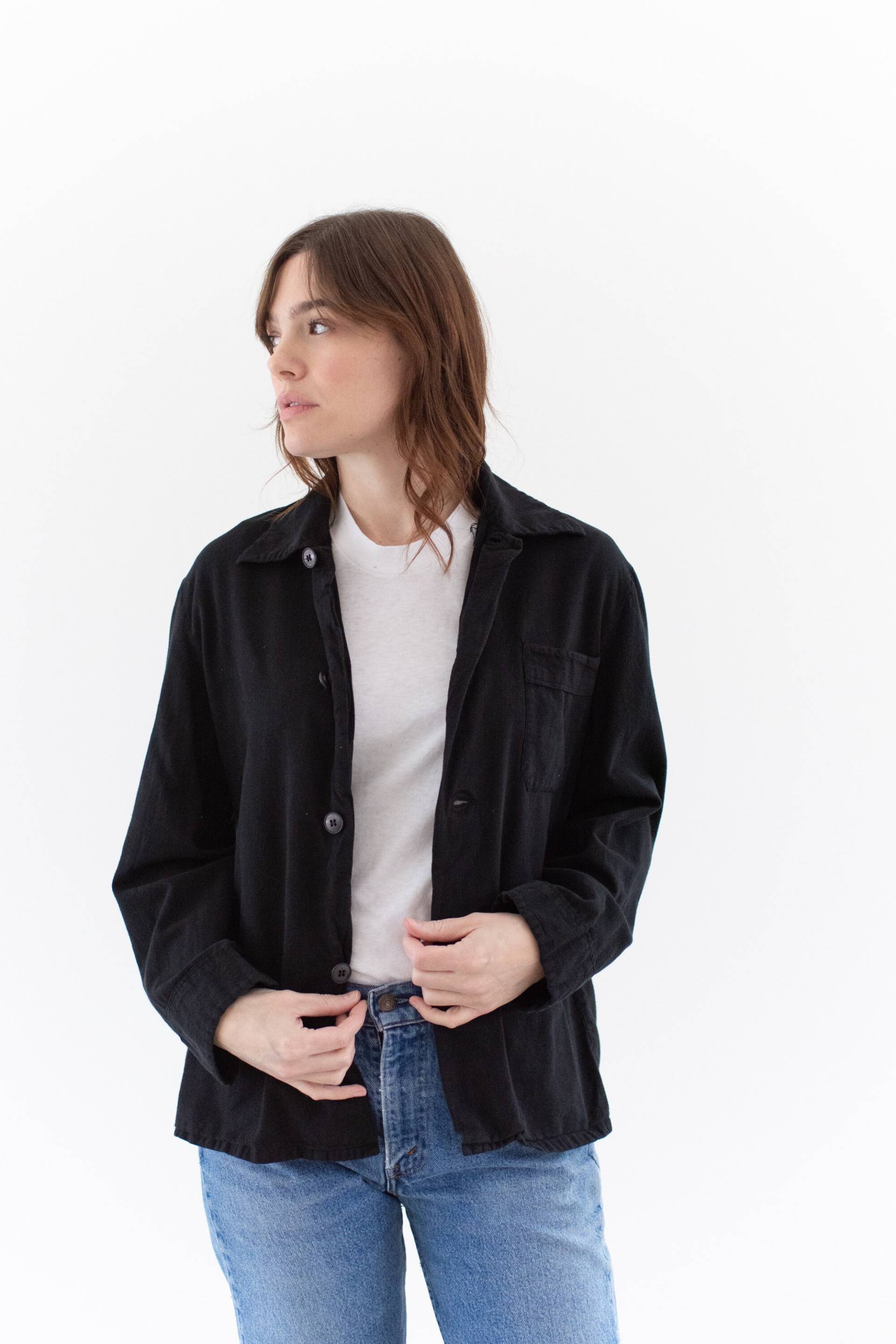 Vintage Overdye Schwarze Flanell-Hemdjacke | Pyjama-Shirt Pyjama-Bluse S P3 von RAWSONSTUDIO