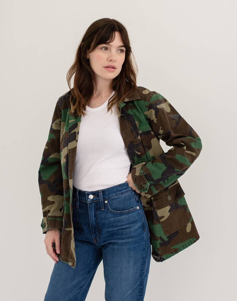 Vintage Verblasste Grüne Ripstop Camo Jacke | Camouflage Baumwolle Button Up Xs S M von RAWSONSTUDIO