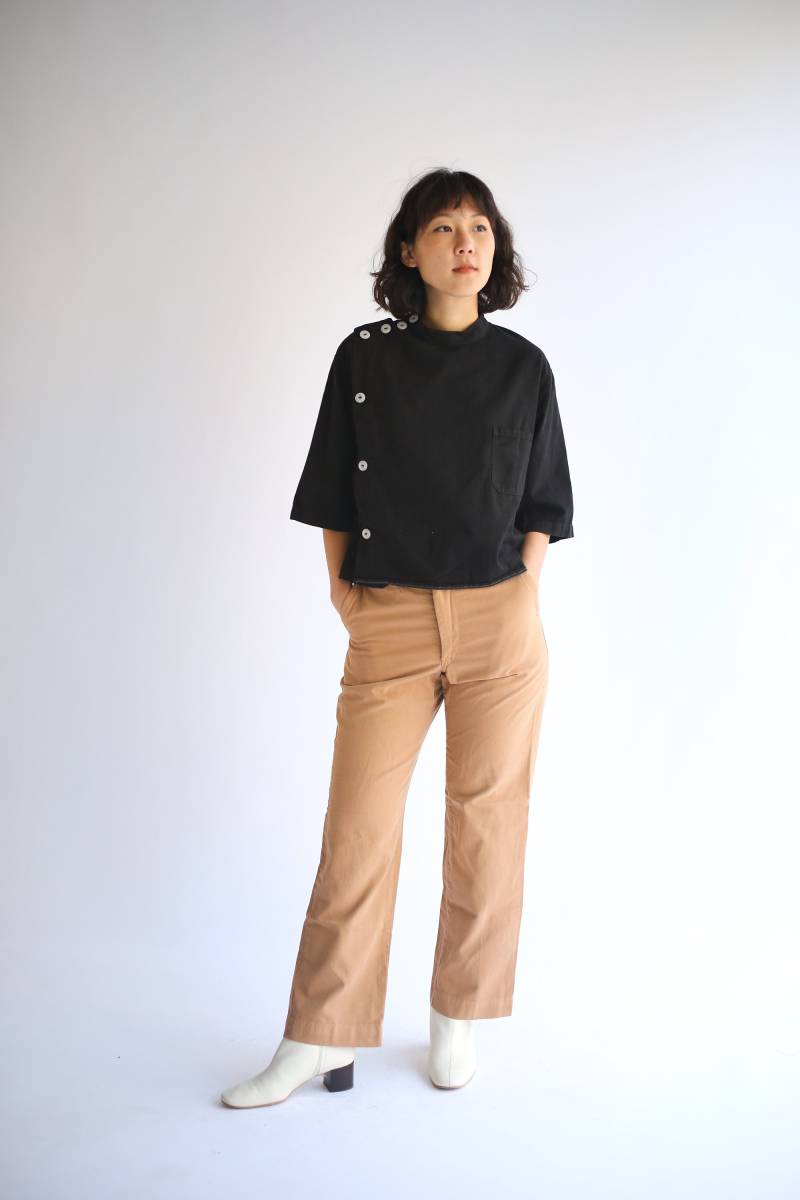 Der Wakeley Smock in Schwarz | Vintage Unisex Side Button Crop Shirt Kurzarm Studio Künstler Kittel S M L von RAWSONSTUDIO