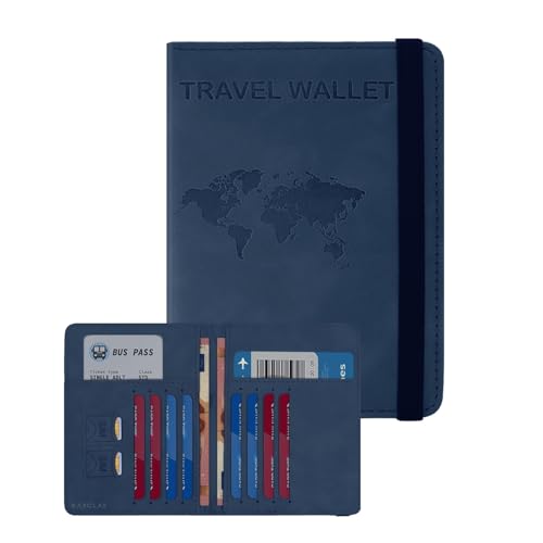 RAXCLAY Reisepasshülle Cover Reiseetui 8 Karten RFID-Blockierung Dokumente nützliches Zubehör Herren Damen 2. Generation PU-Leder Multifunktions Doppelfach Abschirmfach Kompakt Slim, blau, Compatto von RAXCLAY