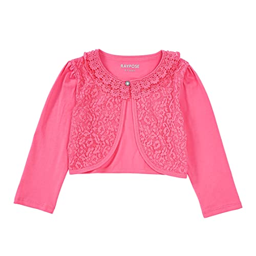 RAYPOSE Mädchen Bolero Basic Strickjacke Baumwolle Einfarbig Achselzucken Schulterjacke 3/4 Ärmel mit Spitze(Pink,3-4Jahre) von RAYPOSE