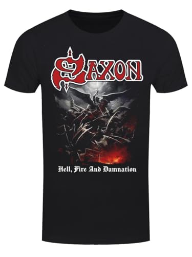RAZAMATAZ Saxon "Hell, Fire and Damnation" Unisex Kurzarm T-Shirt, Schwarz, S von Razamataz