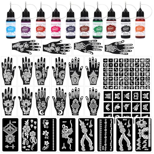 Set Temporäre Tattoos Kinder e Erwachsene, Tattoo Set mit 10 Flaschen Tattoo Farbe(0.5oz),102 Tattoo Schablonen,Tattoos Body Art DIY Set Temporäre Tattoos Kinder e Erwachsene, Tattoo Set mit 10 Flaschen Tattoo Farbe(0.5oz),102 Tattoo Schablonen,Tattoos Body Art DIY von RAZET