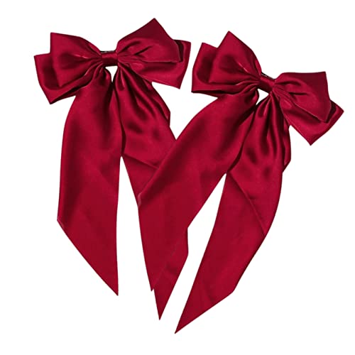 2 Stück rote lange Haarspangenrote Bögen Bogen Frauen Schwanz Feder Haarspangen Metall Mädchen Clips Haarnadeln Großes Band Haar for Bowknot Haarnadel ( Color : Red , Size : 32X16CM ) von RAZZUM