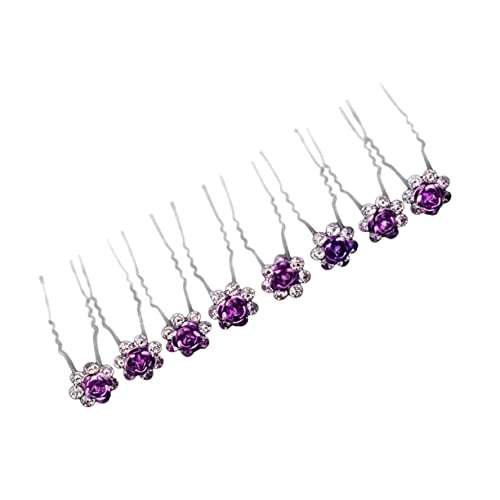 20 Stück Essstäbchen Bobby Haarnadeln Schmuck Blume und Rot Hochzeit Frauen mit Strass Mädchen U-förmige Strass Accessoires Pins - Haarparty-Clips Rosenkopf Braut für geformte Haarnadel (Farbe: Lila von RAZZUM