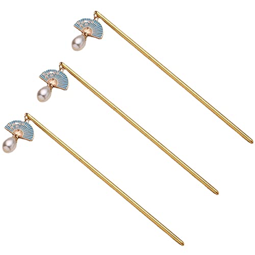 3 Stück traditionelle Halter Stick Perle Frauen Schmuck Anhänger Haarnadeln Essstäbchen Legierung Kopfschmuck Retro Fächerform Vintage und Essstäbchen Geschenke for Haar Chignon Zubehör Hanfu mit Haar von RAZZUM