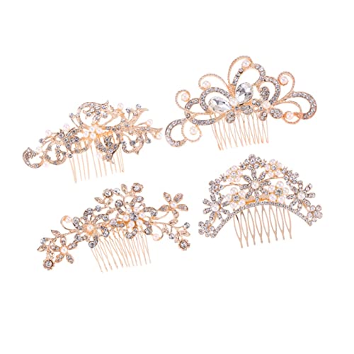 4pcs Bridesmaids Rose for Wedding Head Side Spangen Handmade Bride Clips Clip Combs Hair Strass Pearl Hairpin Favors Gold Women Comb Flower Accessories Bridal Slide Golden Haarnadel ( Color : Gold , S von RAZZUM