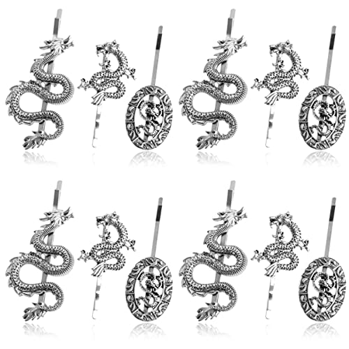 6 Stück Haarspange Drachen Retro Kopfschmuck Mädchen Accessoires Frauen Clip Silber Haarspangen Pin Metall für Punk Haarnadeln Bobby Elegant Mädchen Haar Haarnadel (Farbe: Silberfarben, 4 Stück von RAZZUM