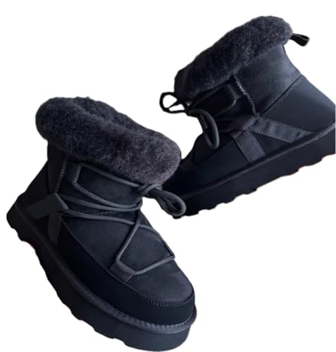 RB INTERNATIONAL Chunky Ankle Snow Winter Biker Frauen Schuhe mit Spitze Bequeme Stilvolle Walking Party Weiche Damen Stiefeletten, Schwarz , 40 EU von RB INTERNATIONAL