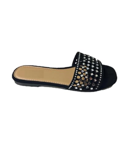 RB INTERNATIONAL LARANGE Glitzernde Slip-On-Sandalen für Damen, offener Zehenbereich, bequeme Urlaubsschuhe (Größe 36-42), Schwarz , 39 1/3 EU von RB INTERNATIONAL