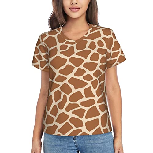 RBAZYFXUJ Kurzarm-T-Shirt, Giraffenmuster Tier T-Shirt, V Ausschnitt Casual Sommer Tops für Frauen, siehe abbildung, Large von RBAZYFXUJ