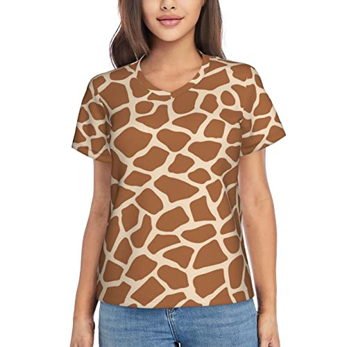 RBAZYFXUJ Kurzarm-T-Shirt, Giraffenmuster Tier T-Shirt, V Ausschnitt Casual Sommer Tops für Frauen, siehe abbildung, M von RBAZYFXUJ