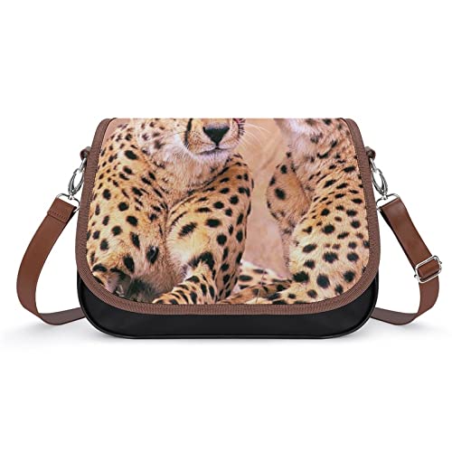 RBAZYFXUJ Leder Schultertasche Gepard Paar Crossbody Tasche Damen Handtasche mit verstellbarem Riemen, Gepardenpaar, Einheitsgröße von RBAZYFXUJ