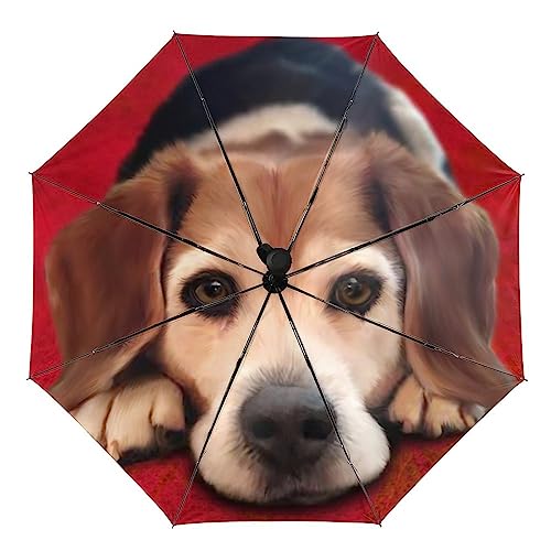 RBAZYFXUJ Regenschirm, Beagle Dog Auto-Regenschirm, automatisches Öffnen, 3-fach faltbarer Regenschirm für Damen und Herren, Beagle Dog, Einheitsgröße von RBAZYFXUJ