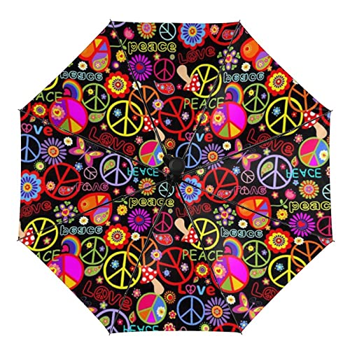 RBAZYFXUJ Regenschirm, Peace And Love Auto-Regenschirm, Automatisches Öffnen, 3-fach faltbarer Regenschirm für Damen und Herren, Frieden und Liebe, Einheitsgröße von RBAZYFXUJ