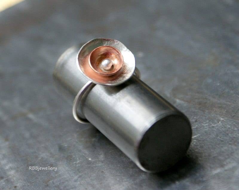 sterling Silber Kupfer Gewölbte Scheiben Gemischte Metalle Ring sterling Silber Kupfer Gewölbte Scheiben Gemischte Metalle Ring von RBBcuriosities