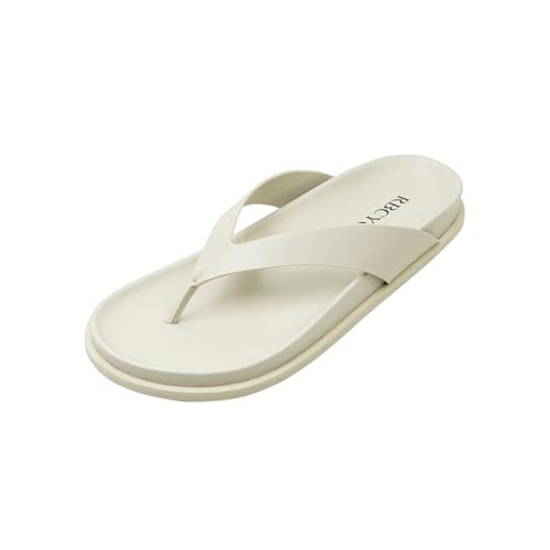 RBCYC Damen Flip Flop Mode Slip On Badelatsche Flache mit Fußbett Geöffnete Rounde Zehe Schuhe Chunky Absatz Casual Reisen EU Size 35 Ekrü von RBCYC