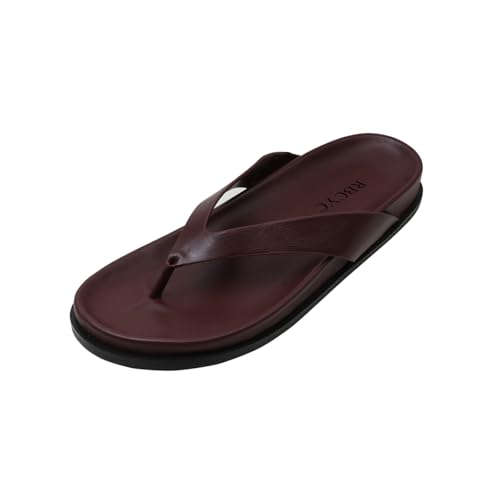 RBCYC Damen Flip Flop Mode Slip On Badelatsche Flache mit Fußbett Geöffnete Rounde Zehe Schuhe Chunky Absatz Casual Reisen EU Size 38 Weinrot von RBCYC