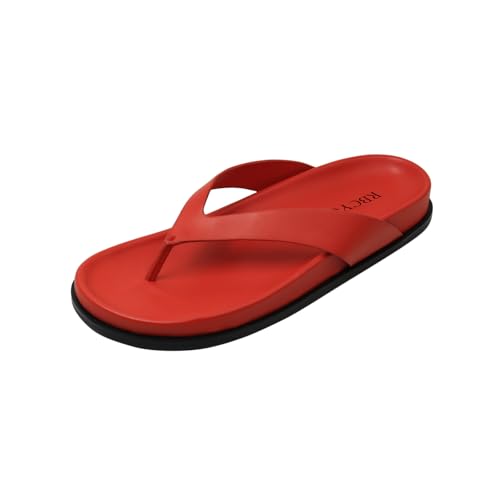 RBCYC Damen Flip Flop Mode Slip On Badelatsche Flache mit Fußbett Geöffnete Rounde Zehe Schuhe Chunky Absatz Casual Reisen EU Size 40 Rot von RBCYC