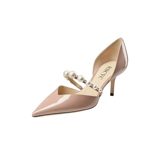 RBCYC Damen Glossy Pumps zum Hineinschlüpfen Perle Knöchelriemen Sandalen Geschlossene Spitze Zehe Schuhe Slip On Stöckelabsatz Hochzeiten Partys EU Size 36 Rosa von RBCYC