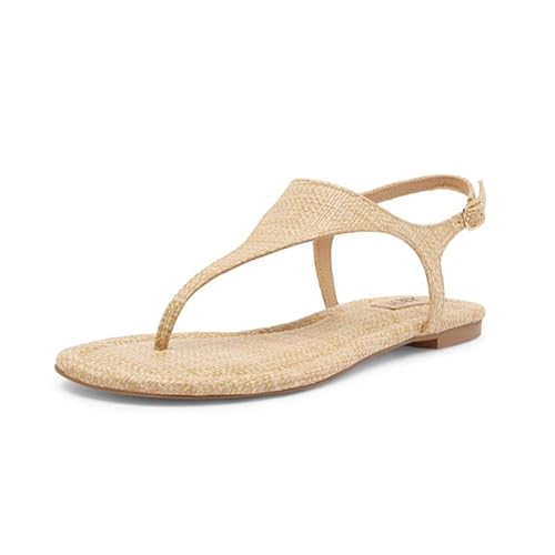 RBCYC Damen Knöchelriemen Sandale Riemchensandalen Raffia Flach Komfort Römersandalen Verschluss Flipflops Göffnete Rounde Zehe Schuhe Chunky Niederige Absatz Casual Urlaub EU Size 35 Raffia von RBCYC