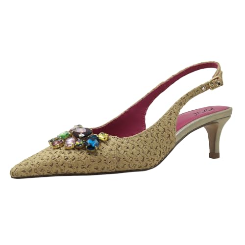 RBCYC Damen Pumpe Glitzersteine Sandals Strass Slip On Spitze Zehe Schuhe Kitten Absatz Hochzeit Nachtclubs EU Size 37 Braun von RBCYC