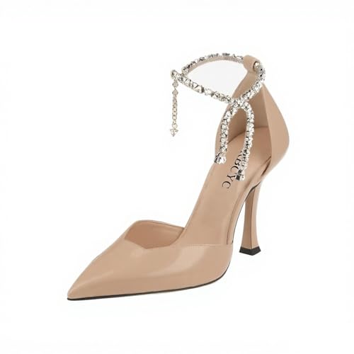 RBCYC Damen Pumps mit Knöchelriemen Brautschuhe Strass Geschlossene Spitze Zehen Schuhe Hohe Absatz Hochzeit Party EU Size 41 Hautfarbe von RBCYC