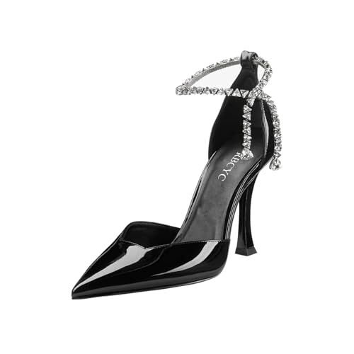 RBCYC Damen Pumps mit Knöchelriemen Brautschuhe Strass Geschlossene Spitze Zehen Schuhe Hohe Absatz Hochzeit Party EU Size 41 Schwarz von RBCYC