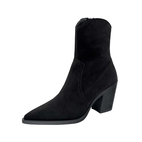 RBCYC Damen Stiefel Cowboy Stiefeletten Geschlossene Spitze Zehe Schlupfstiefel Block Hohe Absatz Westernstiefel Casual Reisen EU Size 40 Schwarz von RBCYC