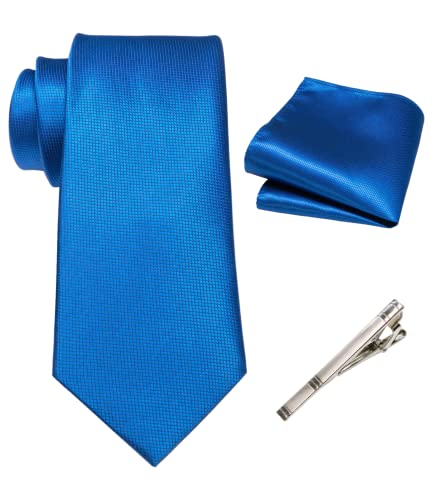 RBOCOTT Blau Krawatte Seidenkrawatte und Einstecktuch mit Krawattenklammer Sets für Männer 8cm(13) von RBOCOTT