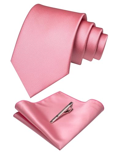 RBOCOTT Einfarbige Krawatten- und Einstecktuch, Krawattenklammer-Set für Herren, rose, Medium von RBOCOTT