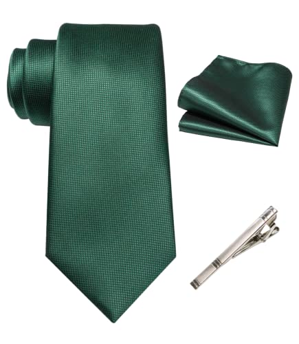 RBOCOTT Gark Grün Krawatte Seidenkrawatte und Einstecktuch mit Krawattenklammer Sets für Männer 8cm(11) von RBOCOTT