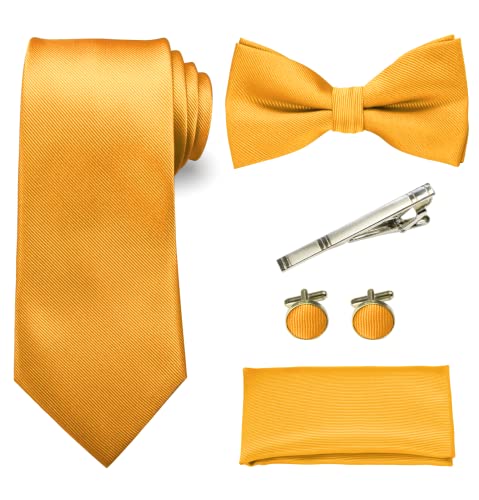 RBOCOTT Gold Krawatte und Fliege Einstecktuch mit Krawattenklammer und Manschettenknöpfe Sets(8) von RBOCOTT