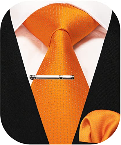 RBOCOTT Herren Orange Krawatte Seidenkrawatte und Einstecktuch mit Krawattenklammer Sets für Männer(51-29) von RBOCOTT