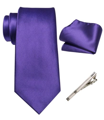RBOCOTT Lila Krawatte Seidenkrawatte und Einstecktuch mit Krawattenklammer Sets für Männer 8cm(12) von RBOCOTT