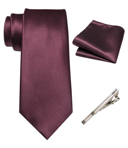 RBOCOTT Maroon Krawatte Seidenkrawatte und Einstecktuch mit Krawattenklammer Sets für Männer 8cm(8) von RBOCOTT